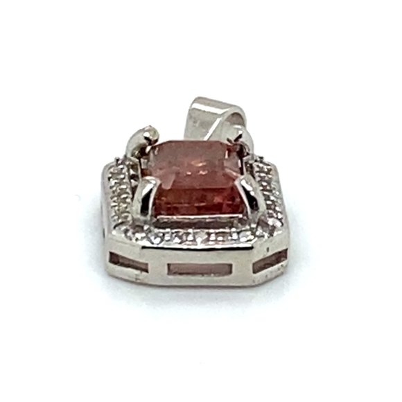Red Tourmaline 2.02ct White Gold Silver Pendant - Picture 5 of 7